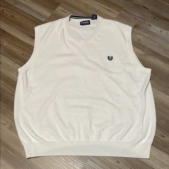 Chaps Cotton V-Neck Golf Vest Sweater Cream Mens XXL Classic Grand dad - Picture 2 of 11